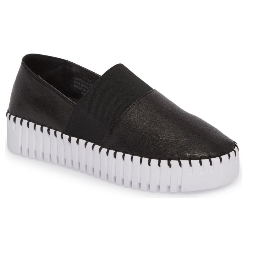 Jeffrey Campbell Cube Platform Slip On Sneaker 7 Black Leather Good Edge